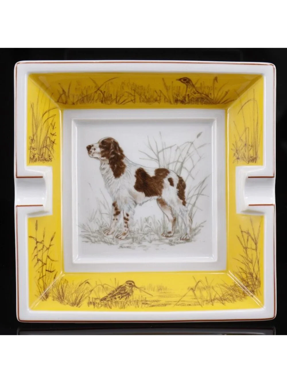 Hermes Ashtray English Springer Spaniel Ceramic Yellow